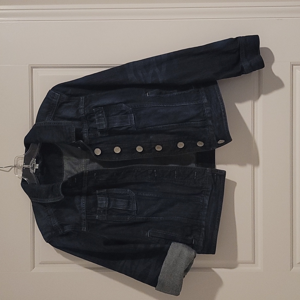 Express Cropped Dark Wash Denim Jacket